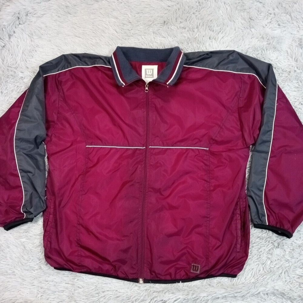 Vintage Wilson Jacket Mens L Red Windbreaker‎ Pockets Athletic Activewear Track